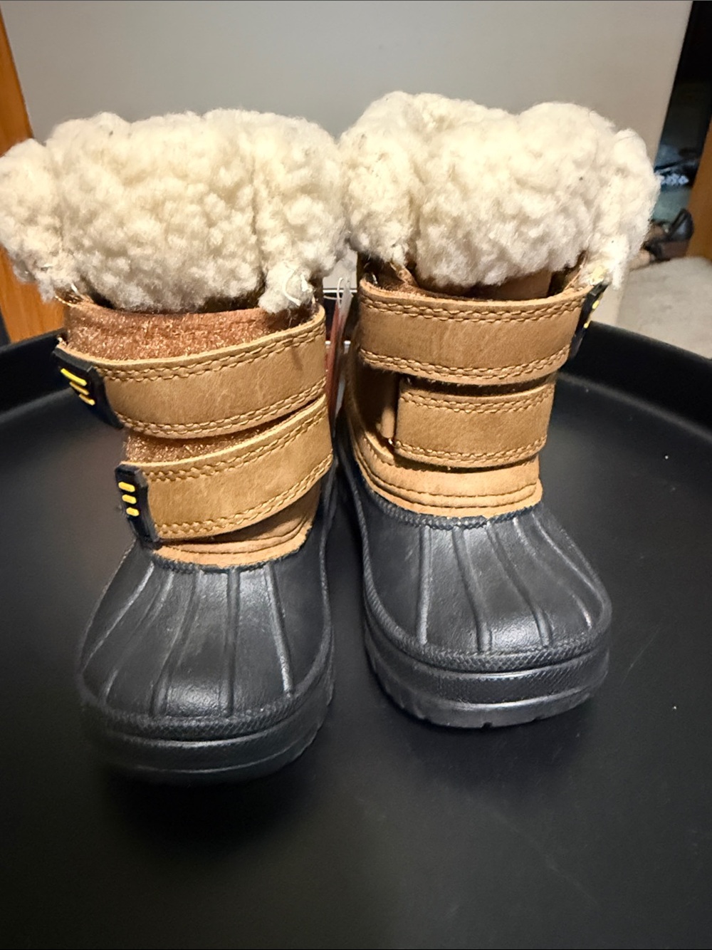 Children's Tan and Black Winter Boots with Fleece Lining